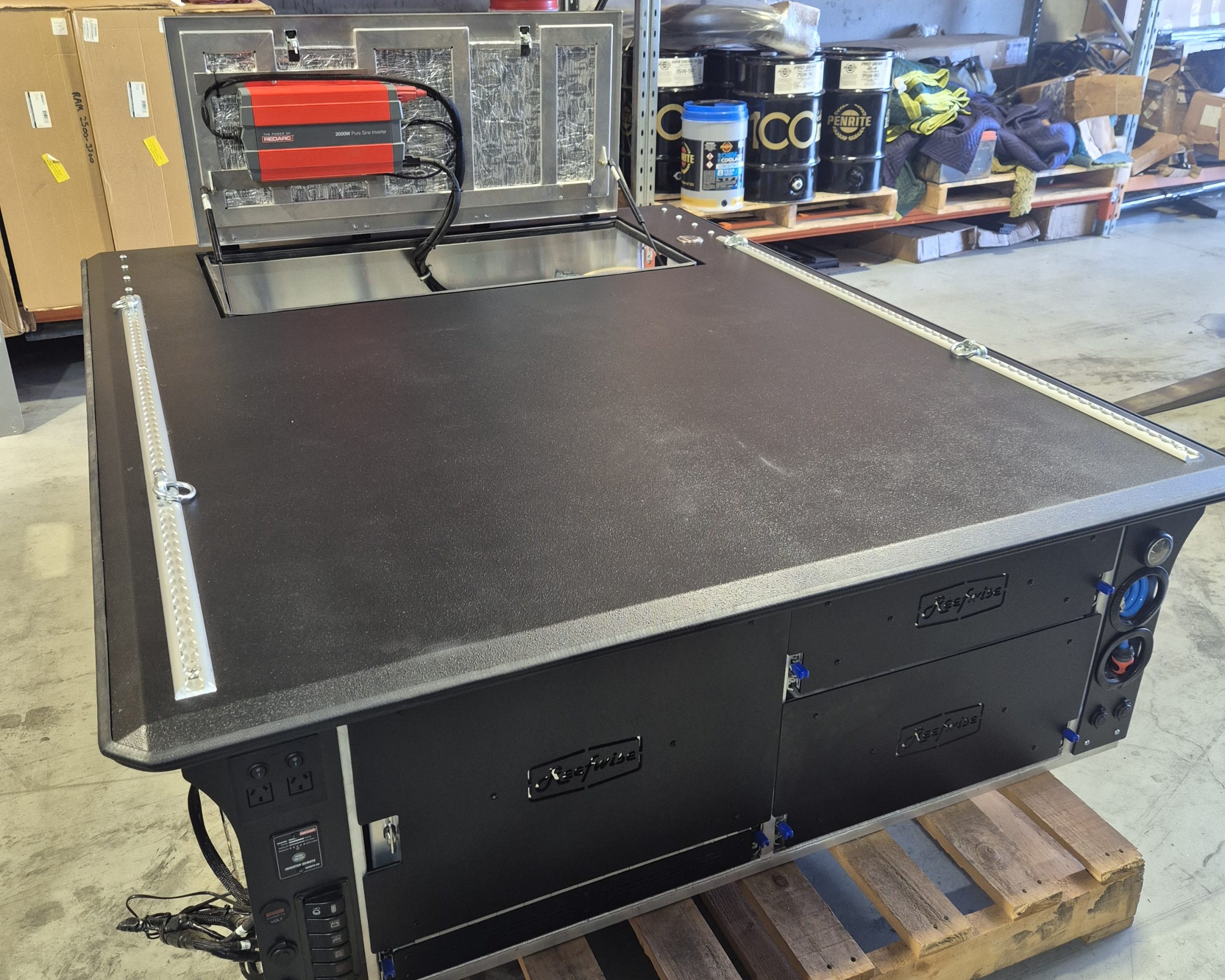 Custom storage unit for vehicle equipment